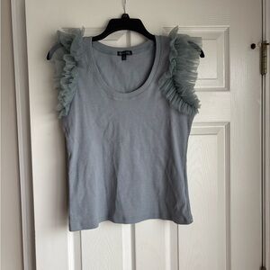 Chic Ruffled Sleeve Blue Blouse